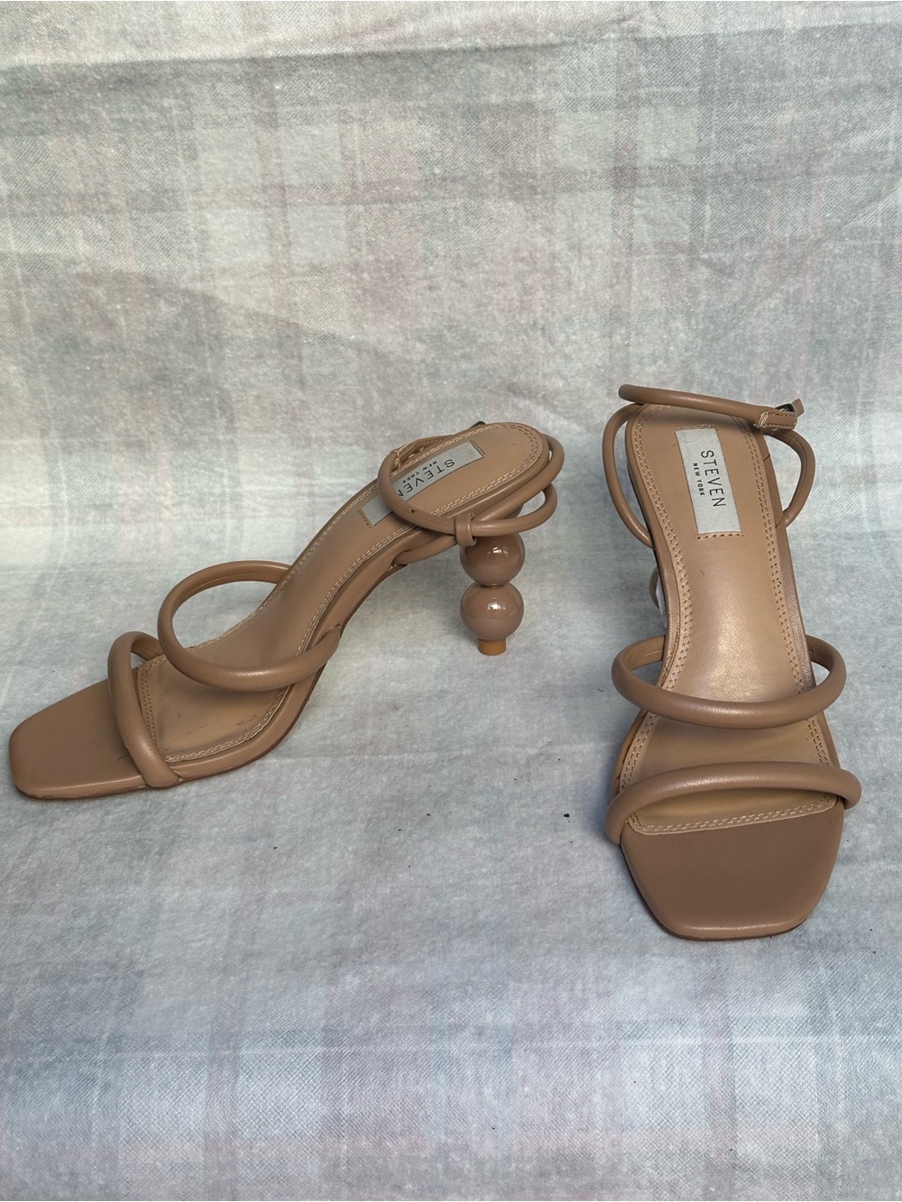 Steve Madden Nude Tan Beaded-Heel Strappy Sandals